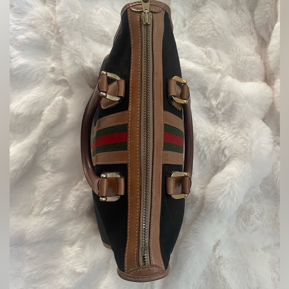 Vintage Gucci Top Handle Bag BlackTan Stripe - Picture 12 of 12